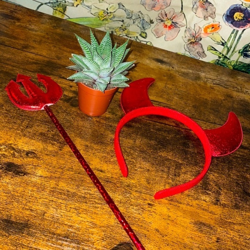 gorgeous devil headband horns and a trident set